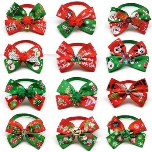 50pcs Christmas Pet Dog Bow Ties Deer Santa Style Adjustable Pet Collar Dog Necktie for Small Middle Dog Grooming Product