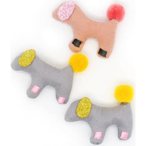 Cute Animal Puppy Dog Woven Doll Craft 50pcs 46*60mm Handmade Fabric Crochet Button Patch Sticker Fit Girl Hair Jewelry Clip DIY