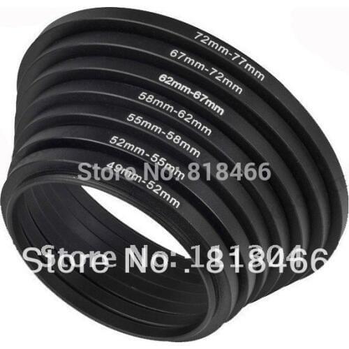 Foleto 7pcs ring 49-52-55-58-62-67-72-77mm 7pcs Metal Step Up Rings Lens Adapter Filter Set 49mm 52mm 58mm 62mm 67mm 72mm 77mm
