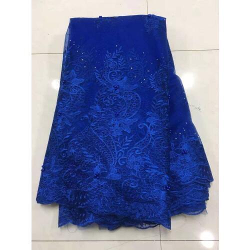 African Lace Fabric 2020 Embroidered Nigerian Laces Fabric High Quality French Tulle Lace Fabric For Royal blue Women Dress