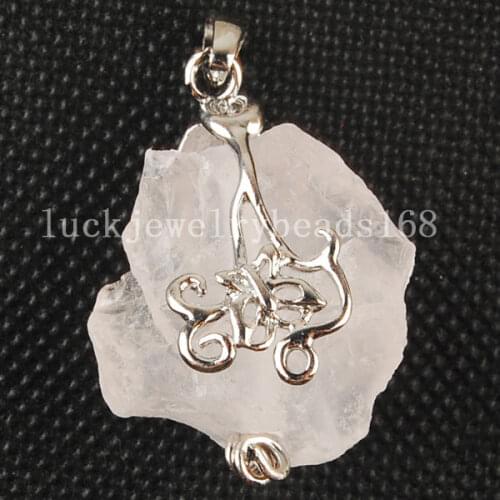 Free Shipping Women Fashion Jewelry Genuine White Crystal raw ore Pendant Bead 1pcs C3201