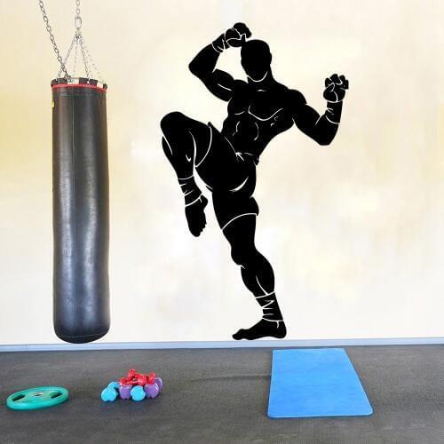 Large Fighter Martial Muay Thai Wall Decal Gym Workout Kickboxing Karate Taekwondo Boxing Sport Athlete Wall Sticker Vinyl Art
