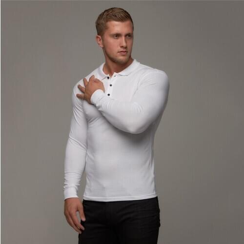 Brand New Mens Polo Shirt Cotton Breathable Fitness Men Slim Long Sleeve Poloshirt Gym Clothing Autumn Mens Polo Shirts