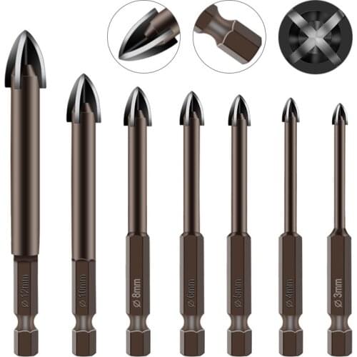 BTgeuse Glass Drill Bits 4 Cutting Edges Cross Spear Head Drill for Ceramic Tile Marble Mirror and Glass 3/4/5/6/8/10/12MM