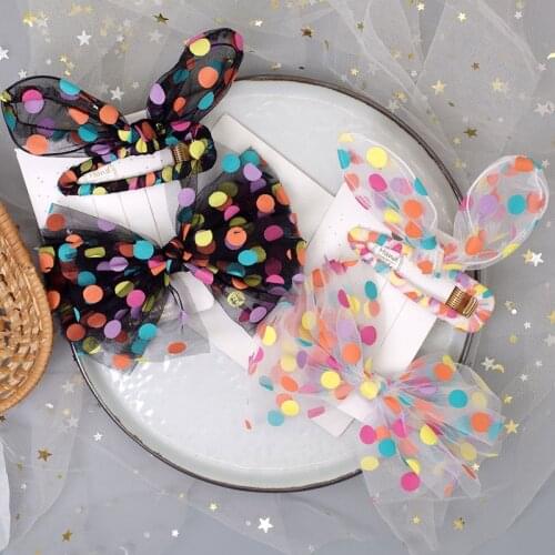 Korean New Simple Cute Dot Yarn Large Bow Rabbit Ears Duckbill Clip for Sweet Girl Children Fashion Hairpins Hair Accessories