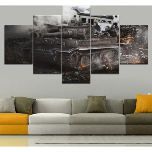 Home Decor 5 Piece HD World of Tanks Game Posters Painting For Living Room Decoration Pictures Wholesale Home Decor