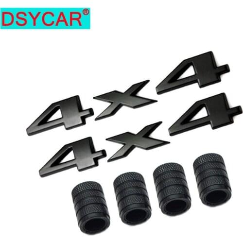 DSYCAR 1Pair 3D Metal 4X4 Logo Car Badge Emblem Sticker +4Pcs Knurled Style With Plastic Core Valve Caps for Universal Car