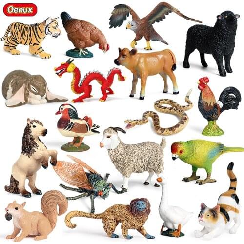Oenux Farm Poultry Goose Duck Horse Pig Cow Cat Sheep Animals Model Action Figure Figurines PVC Miniature Educational Kids Toy