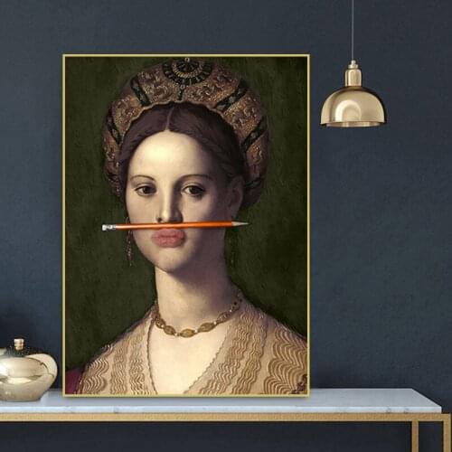 Classical European Oil Painting On Canvas Funny Lip Creative Pictures Print Wall Art Retro Decoration Paintings For Living Room