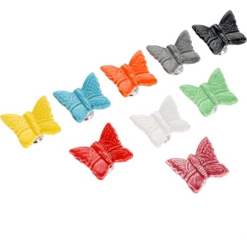 1Pc Creative Butterfly Furniture Door Pulls Handle Ceramic+Zinc Alloy Child Room Cupboard Drawer Kitchen Cabinet Knobs & Handles
