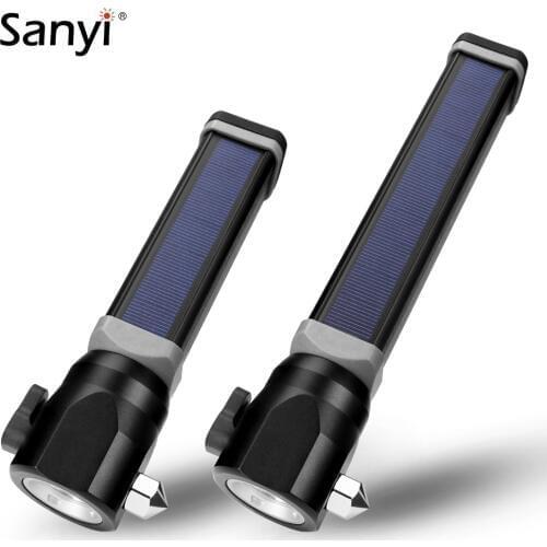 Magnetic Car Repairing Work Light LED Solar Flashlight USB Power Bank Portable Fishing Torch With Emergency Safety Hammer Cutter