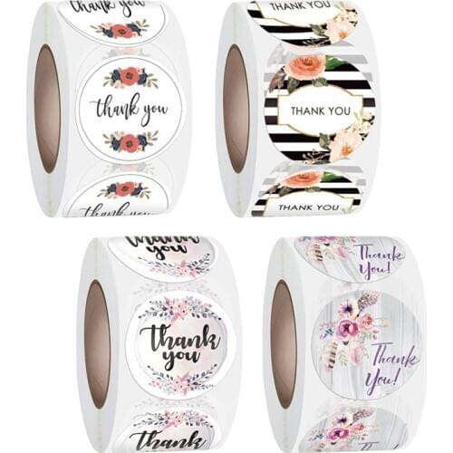 500pc Thank You Stickers Rolls 1 inch Round Paper Small Business Stickers for Festival, Birthday,Party,Wedding Favors Decoration