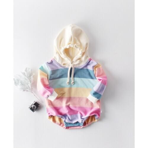 Newborn Baby Girls Boys Clothes Infant Long Sleeves Fall Winter Bodysuits Rainbow Striped Hooded Rompers Toodler Cotton Playsuit