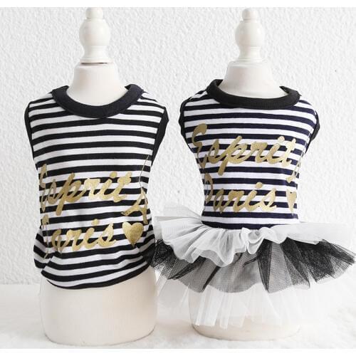 Black Striped Love Pet Dog Clothes Summer Dress Dog Vest Cat Dress Dog Dress Letters Pet Dress Clothing Puppy Chihuahua XS-XL