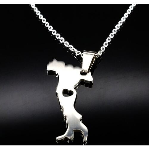 2021 Italy Map Stainless Steel Pendant Necklaces for Women or Men Italian Silver Color Chain Necklace Jewelry Gift N504S02