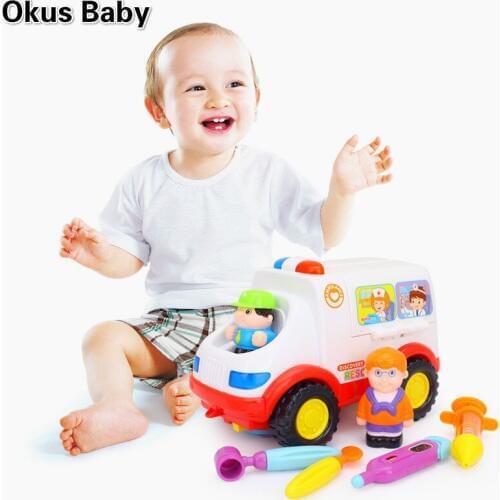 2019 Newest Ambulance Doctor Vehicle Set 2-in-1 Baby Toys Pretend Doctor Set & Medical Kit Inside Bump & Go Toy Car with Lights