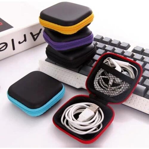 Headphones Storage Bag USB Data Cable Hard Case Earphone Key Coin Bags Waterproof SD Card Earbuds Holder Portable PU Leather Box