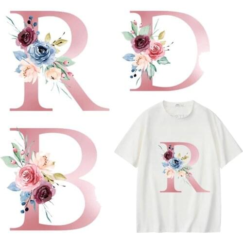 Cartoon Letters DIY Iron On Transfer Patches For Clothing Heat Transfer Vinyl T-shirt Thermal Stickers Flowers Appliques