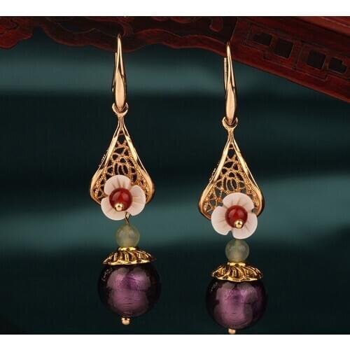 Vintage shell jewelry for women and girl gift,MYWINY 2019 New Aventurine earrings dangle ethnic flower color glazed earrings