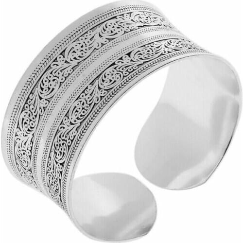 Vintage Women Bangle Cuff Bracelet Unisex Tibetan Silver Retro Totem Tibet Men Jewelry