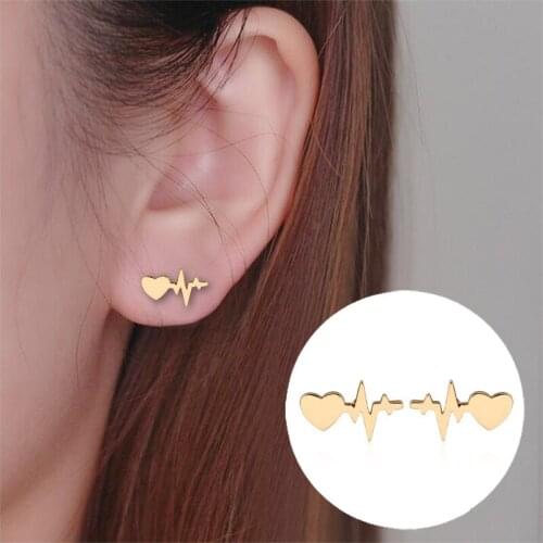 WANGAIYAO2021 new stainless steel lightning earrings female personality trend ECG ear jewelry heartbeat current heart-shaped lad
