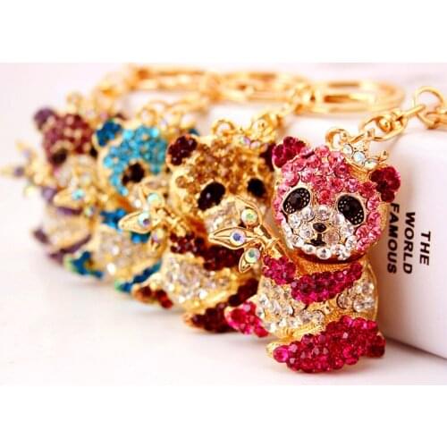 XDPQQ Creative Cute Rhinestone Cartoon Panda Keychain Sichuan Giant Panda Metal Pendant Animal Keychain Small Gift