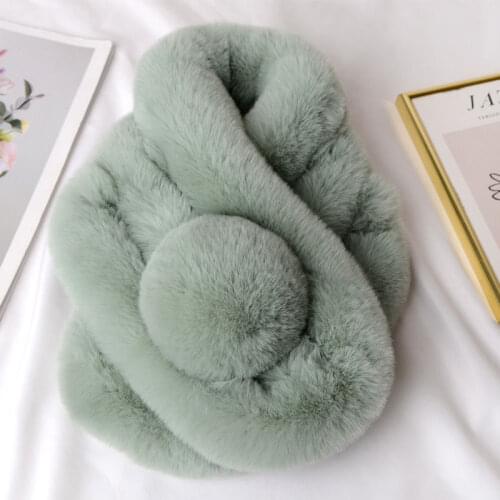 Green winter scarf Luxury Faux Fur Warm Scarf Fashion Soft Plush Thicken Snood Scarves Shawl for Adult Kids Women Girls