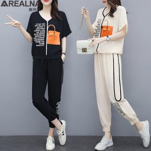 M-5XL Summer Two Piece Set Tracksuit Women Plus Size Letters print Sweatshirt Sweatpants Suits Korean Casual 2 piece set women
