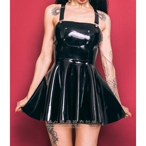 Handmade Women Black Latex Rubber Suspender Skirt Dress Plus Size Customize