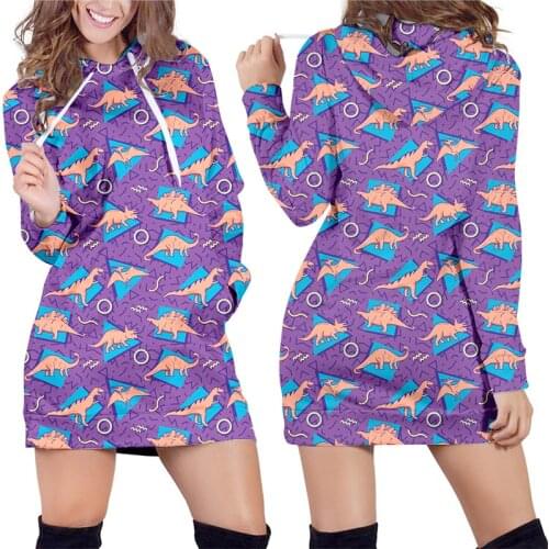 IFPD Fall Winter Women Hip Hop 3D Hoodie Dress Streetwear Tracksuits Long Sleeve Pullovers Print Dinosaur Sweatshirts Oversize