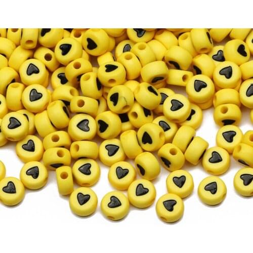 100-500pcs Heart-Shaped Pattern Loose Spacer Beads 4x7mm round Yellow Acrylic Beads For Jewelry Making DIY Necklace Accessories