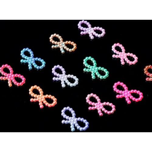 100p 10x18mm Bow Gradient Mermaid ABS Imitation Pearls Rhinestones resin Half Round Flatback Pearl beads for headwear DIY phone