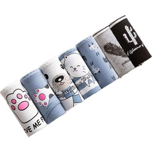 7Pcs/Lot Girls Panties Cotton Underwear Printed Cute Lingeries Cueca Shorts Underpant Lady Underwear Breathable Briefs New