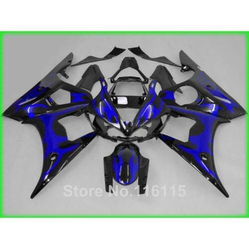 ABS fairings set for YAMAHA YZF R6 03 04 05 blue flames in black R6 2003 2004 2005 popular full fairing kit 1478