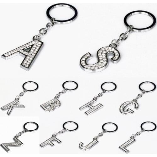 Alphabet Keyring A-Z Initials Letter Key Ring Shiny Crystal Silver Plated Key Chain Keychain Women Men Jewelry