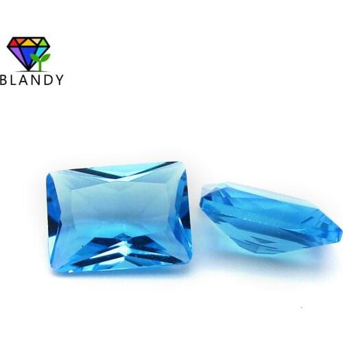 SeaBlue Glass Stone 3x5~10x12mm Rectangle Shape Machine Cut Loose Marine Water Synthetic Glass Beads For Jewelry Free Shipping