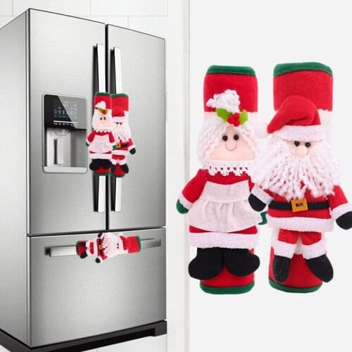 Christmas Refrigerator Door Handle Cover 23x15cm Santa Claus Snowman Door Knob Covers Refrigerator Door Handles Cover Decorative