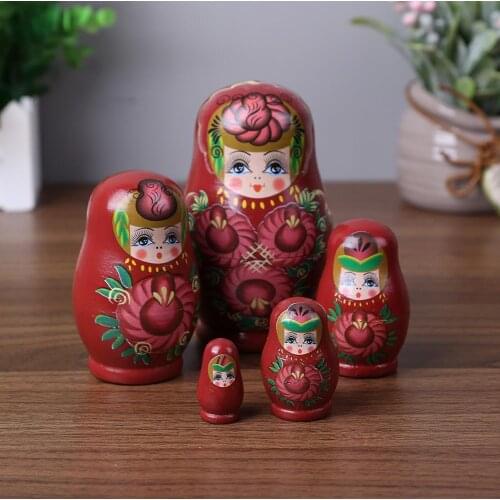 5pcs/set Wood Russian Dolls Set Wooden Nesting Babushka Matryoshka Hand Paint Dolls Baby Toys Calssical Craft Gift for Girl Baby