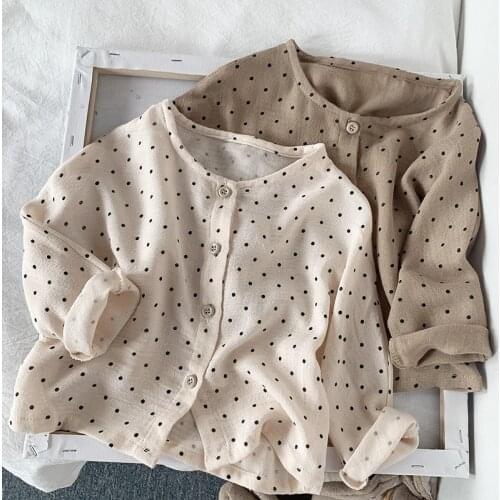 2021 Korean Style Summer Kids Sun Screen Cardigan Baby Boys Girls Cotton Yarn Shirt UV Protective Children Polka Dots Blouse
