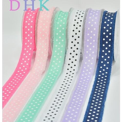 DHK 6 Color options 25mm 50yards Grosgrain fringe dot printed Ribbon pick color wedding packing Accessory headwear S879