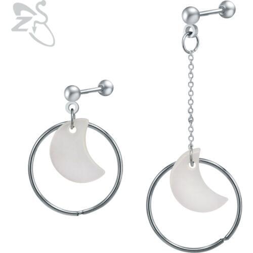 Moon Long Dangle Drop Earring Geometry Natural Shell Stainless Steel Chain Circle Hanging Earrings for Women Trendy Accessories