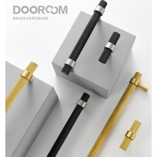 Dooroom Brass Knurled Furniture Handles Modern Matt Black Brass Silver Cupboard Wardrobe Dresser Shoe Box Drawer Cabinet Pulls