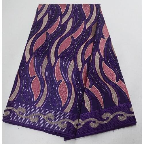 Purple African Swiss voile laces fabric in Switzerland 2019 stones polish cotton dry lace high quality Nigerian man voile lace