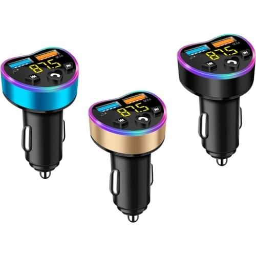 Dual Ports 5.0 FM Transmitter Bluetooth-compatible Car Kit Receiver Aux Handsfree MP3 Player QC3.0 USB Charger