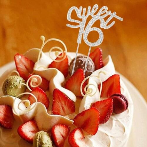 New Hot Sale 16th Happy Birthday Sweet 16 Crystal Cake Topper Insert Cupcake Top Decor Baby Shower Decorations Wedding Favor
