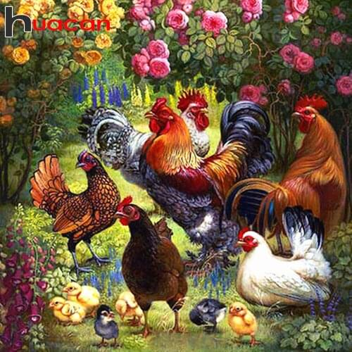 Huacan 5D DIY Diamond Painting Animal Full Square/Round Diamond Embroidery Chicken Home Decoration