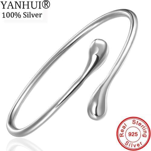 YANHUI Hot Sale 925 Fashion Jewelry Silver Teardrop/Waterdrop/Raindrop Bangle Jewelry Women Cuff Bracelet for Wedding Party B061