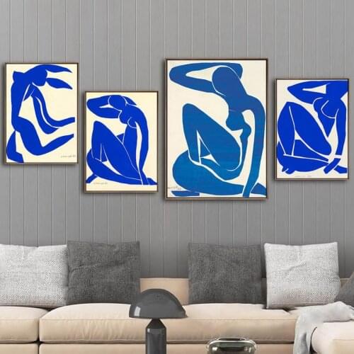 Home decoration modular poster abstract picture blue nude canvas oil painting print scandinavian style wall art poster wall art