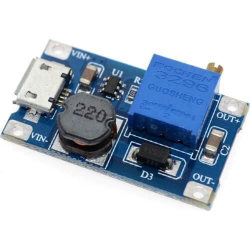 MT3608 DC-DC Adjustable Boost Module 2A Boost Plate 2A Step Up Module with MICRO USB 2V - 24V to 5V 9V 12V 28V LM2577