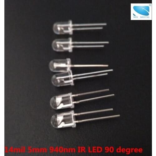 20 Pcs/lot 5mm 14mil Infrared IR LED 940nm invisible Diode 90 degree Through Hole Led Light Diodes For Remote comtrol